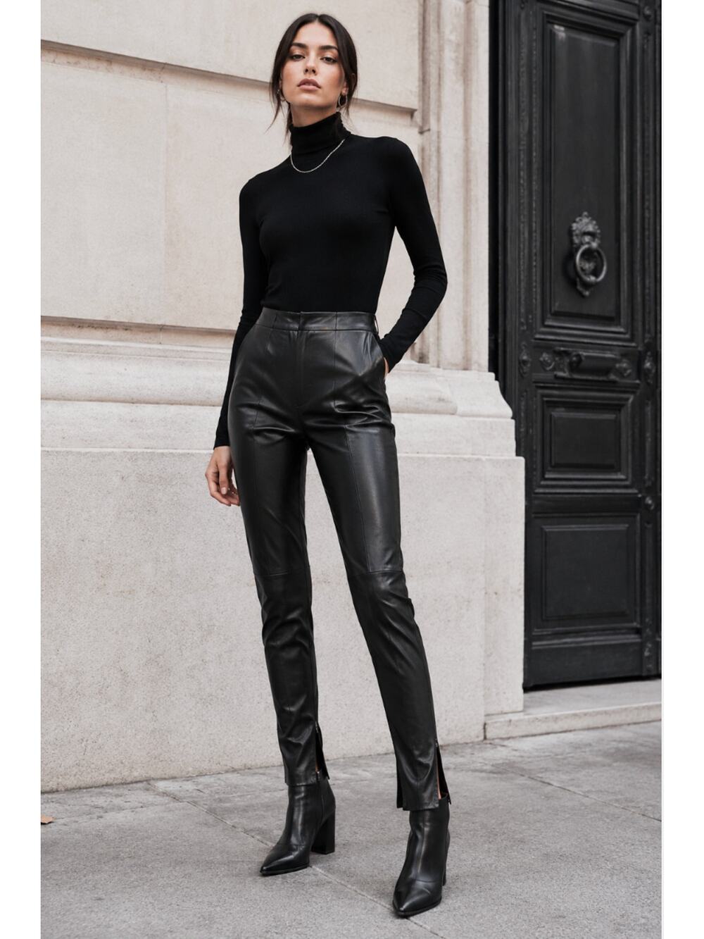 Zara Faux Black Leather XS Skinny Leg Trousers Preppy Minimalist Emo Grunge Goth